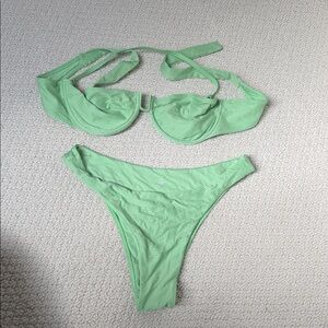 Monday swimwear pistachio wave green top and bottom size large